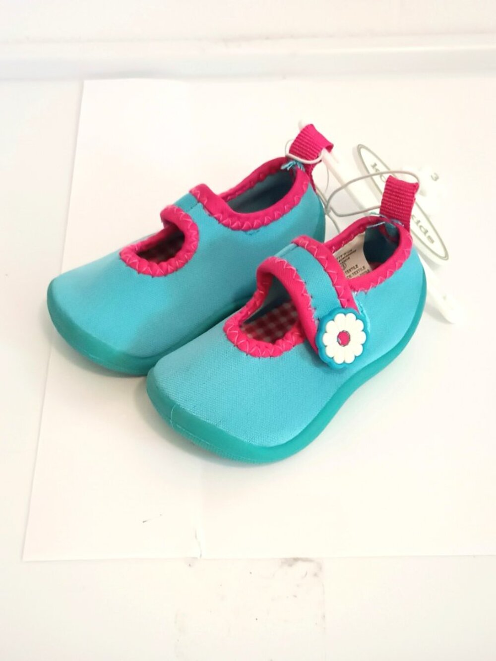 Koala Kids Blue Water Shoes 3 Maryjane Style with Pink Trim Hook & Loop Closure